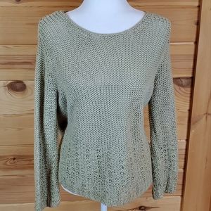 L.L.Bean Linen Blend Sage Green Knitted Crew Neck Sweater Size Medium‎